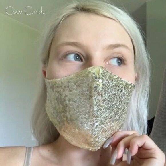 🆕Luxury Gold Sequin Face Mask - Picture 2 of 11